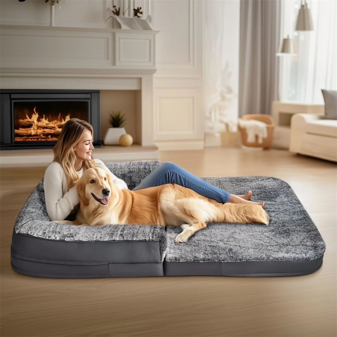 Bingopaw Giant Foldable Calming Dog Bed With Plush Removable Cover