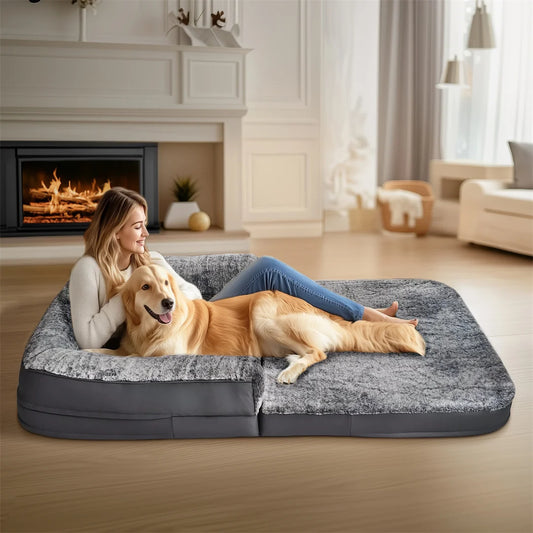 Bingopaw Giant Foldable Calming Dog Bed With Plush Removable Cover