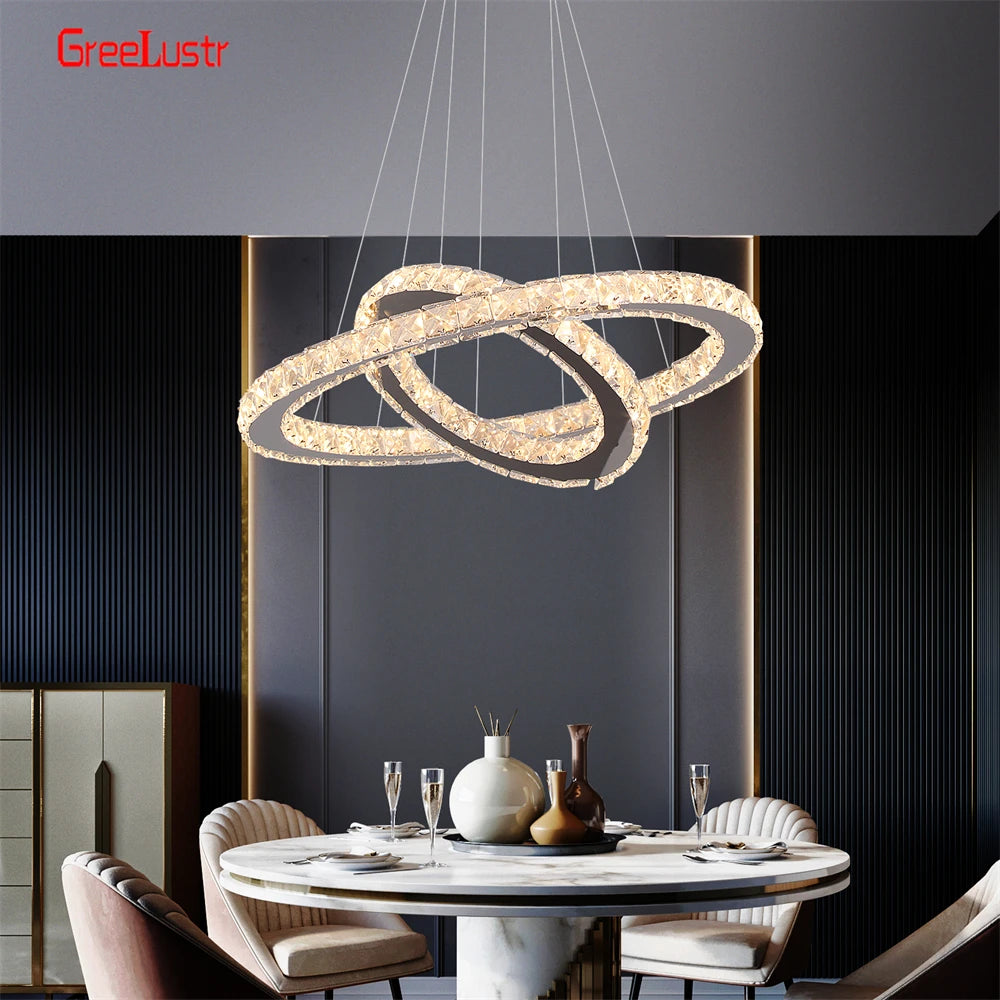 GreeLustr Crystal Chrome Led Pendant Light Chandelier Fixture