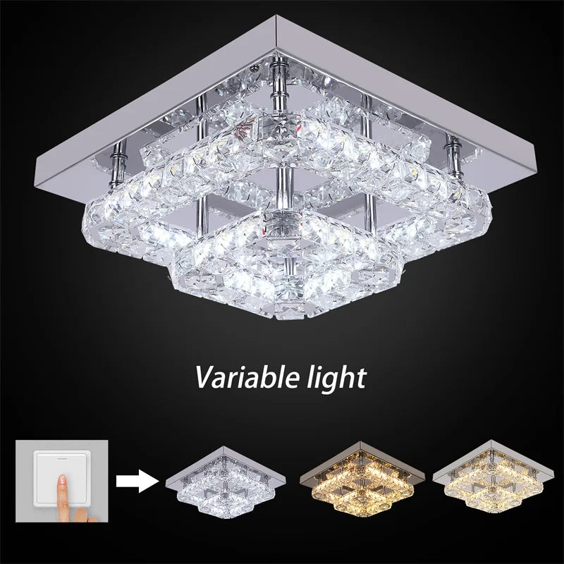 GreeLustr Crystal LED Ceiling Light 3 Side Chandeliers For Living Room