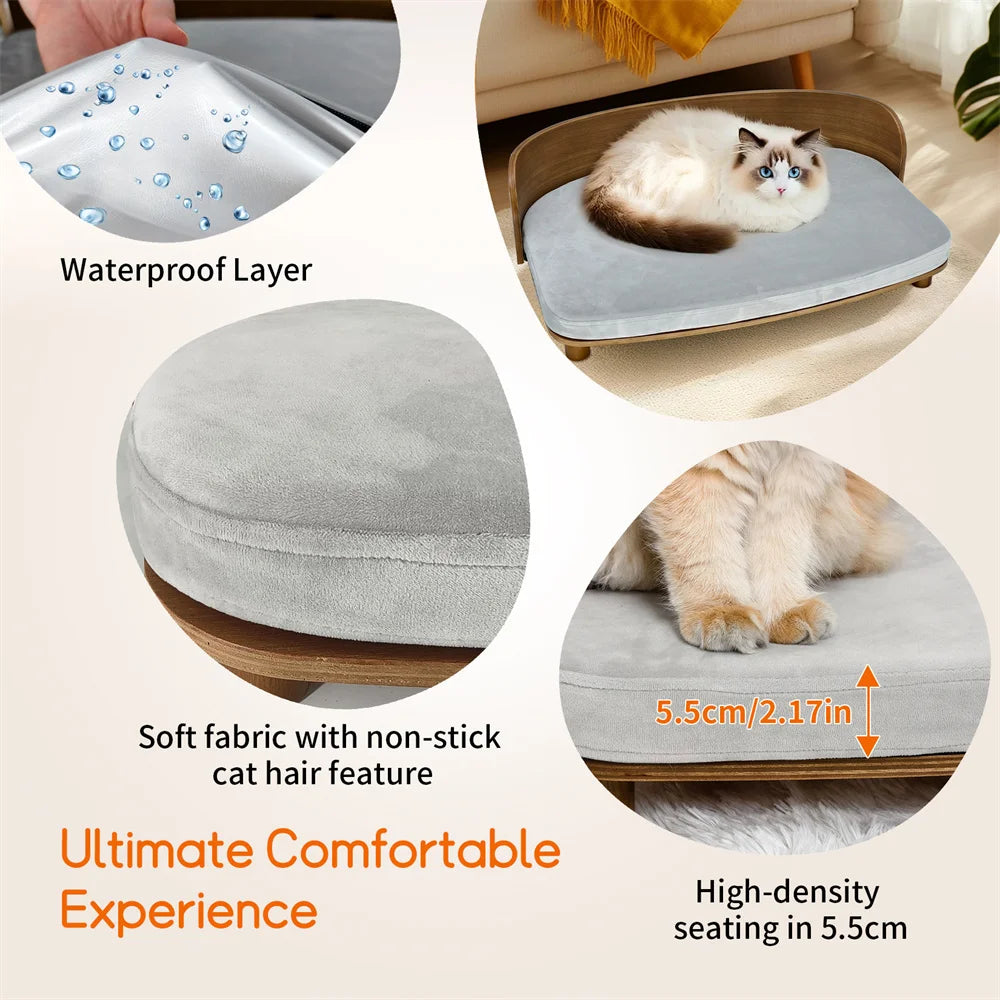 Borwart Elevated Pet Sofa With Eucalyptus Wood Frame And Cushion