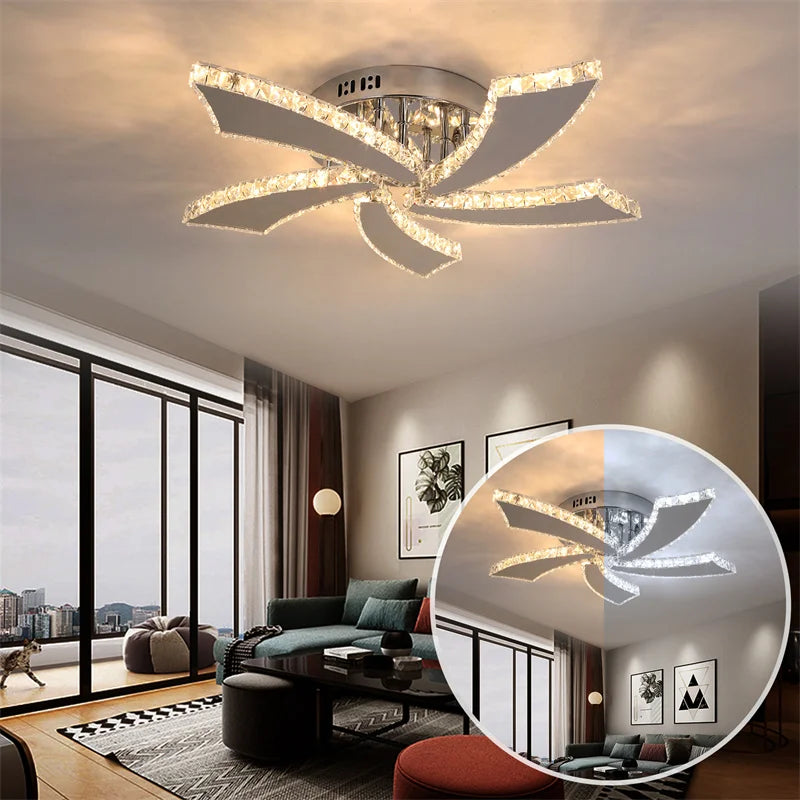 VETRULUS Modern Crystal Chandelier Ceiling Fan With LED Lamp