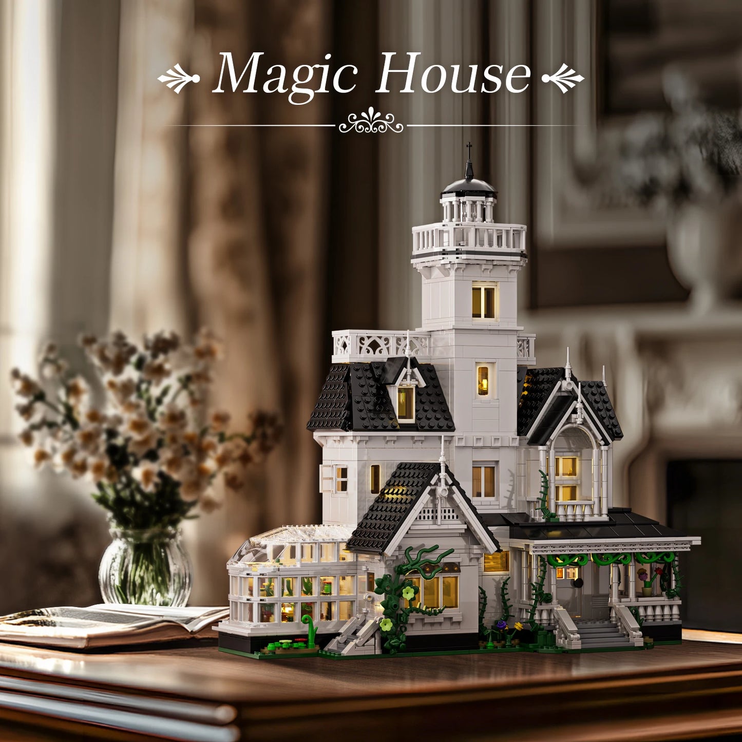 Magic House Building Set Home Decor with LED Light,Owens House Blocks Model Room Decoration Gift for Adults (1877PCS)