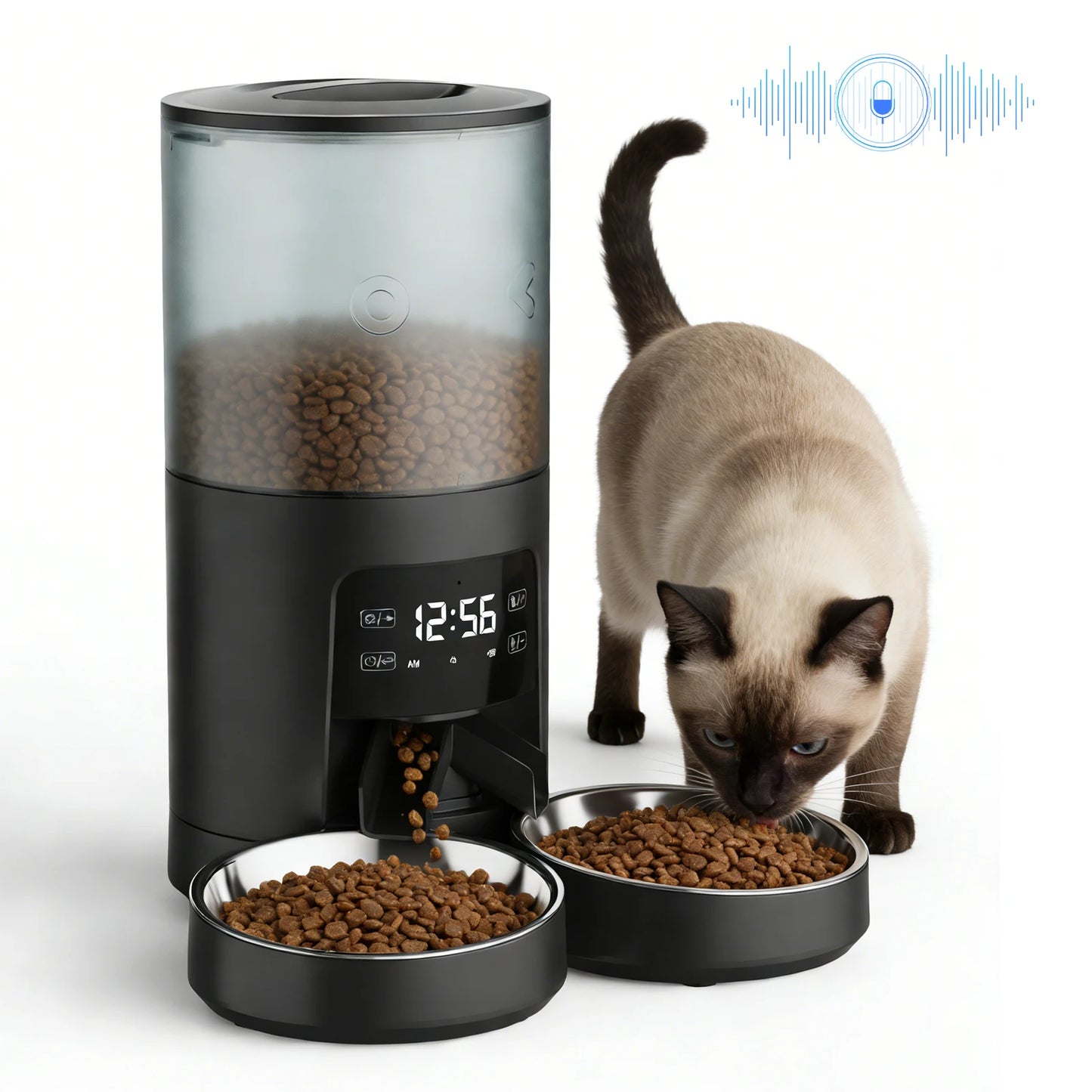 Automatic Cat Feeder With Dual Bowls Timed Dispenser