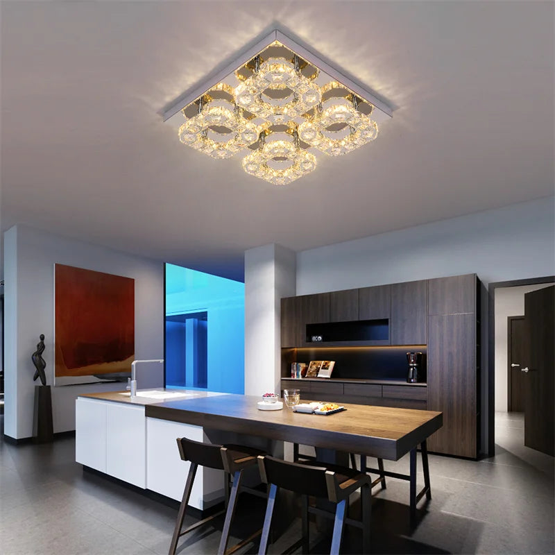 GreeLustr Crystal LED Ceiling Light 3 Side Chandeliers For Living Room