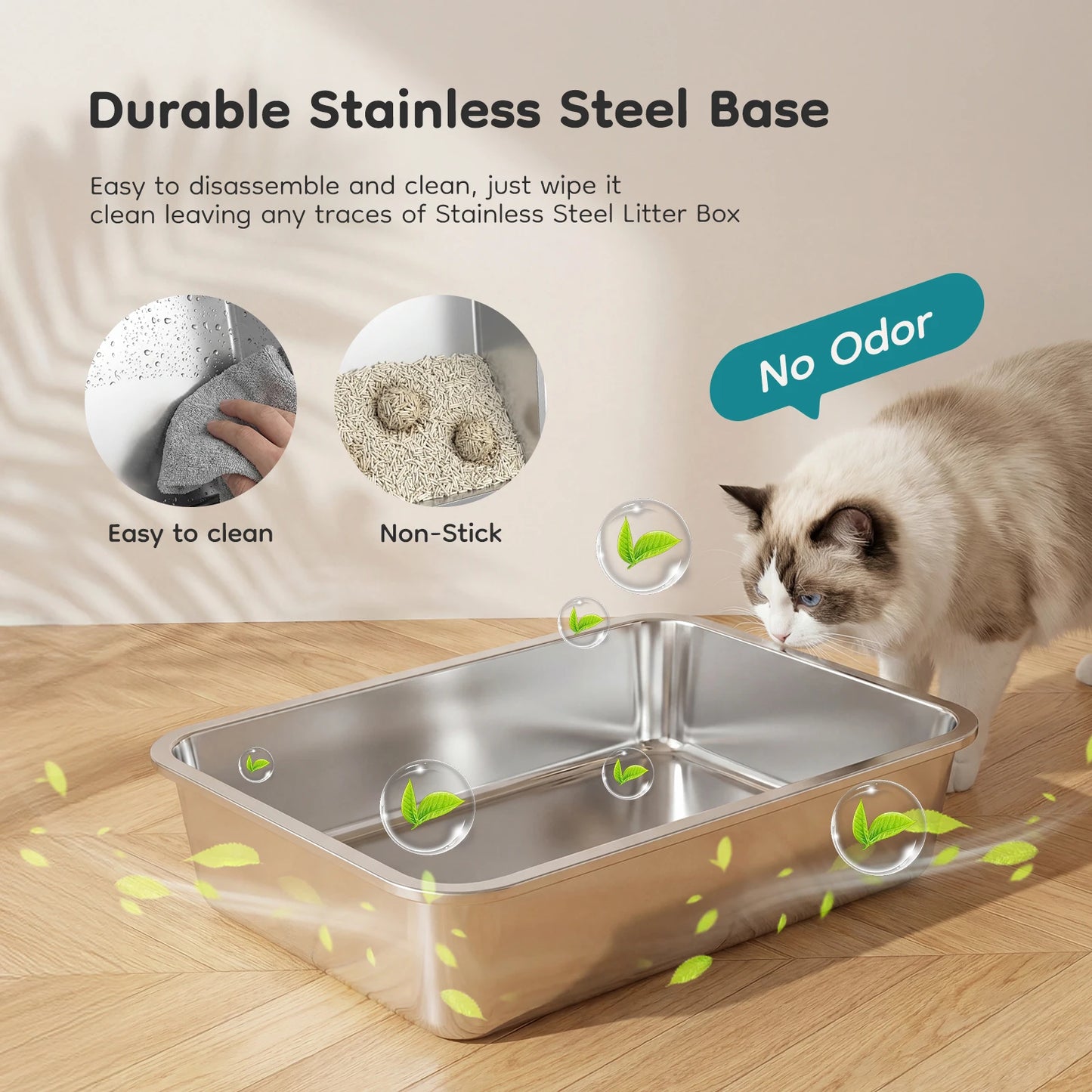 JHK Stainless Steel Cat Litter Box Fully Enclosed For Large Cats Scoop Included