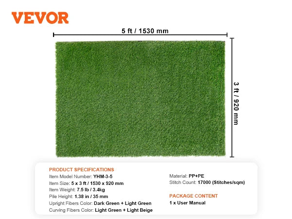 SucceBuy Artifical Grass Rug Green Turf 1.38/1.57" Fake Door Mat Outdoor Patio Lawn Decoration Easy to Clean with Drainage Holes