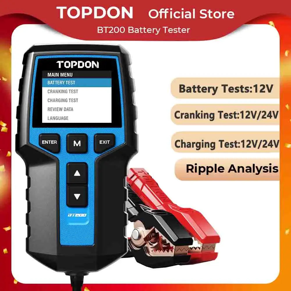Topdon BT200 Portable Car Battery Tester Cranking 12V 100-2000CCA