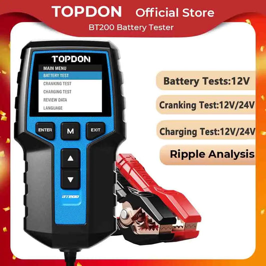 Topdon BT200 Portable Car Battery Tester Cranking 12V 100-2000CCA