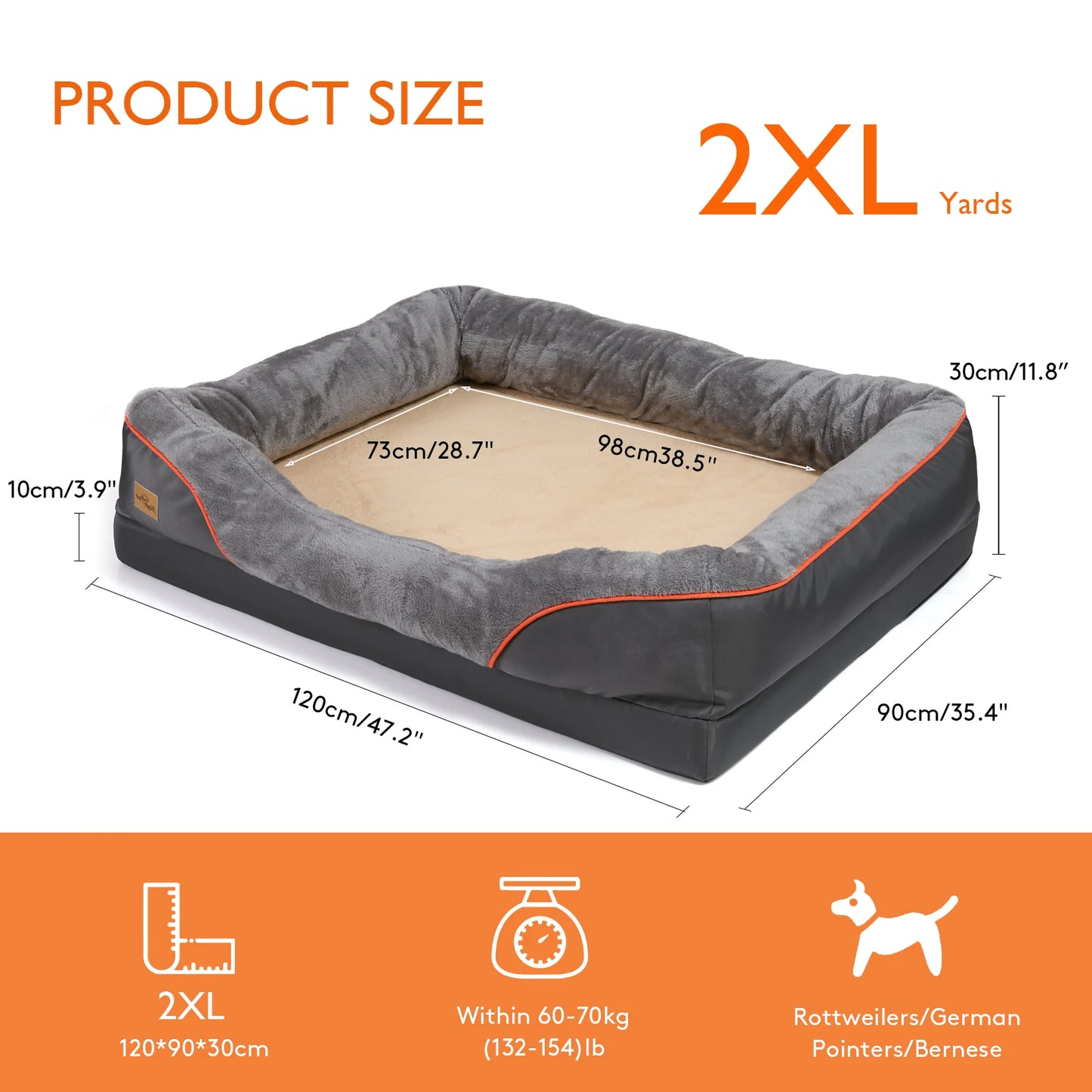 BINGOPAW Large Dog Bed With Anti Allergy Fleece Removable Cover Waterproof