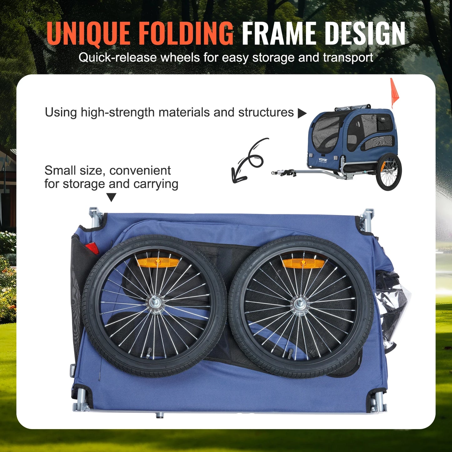 Dog Bike Trailer With Reflectors Collapsible For Travel