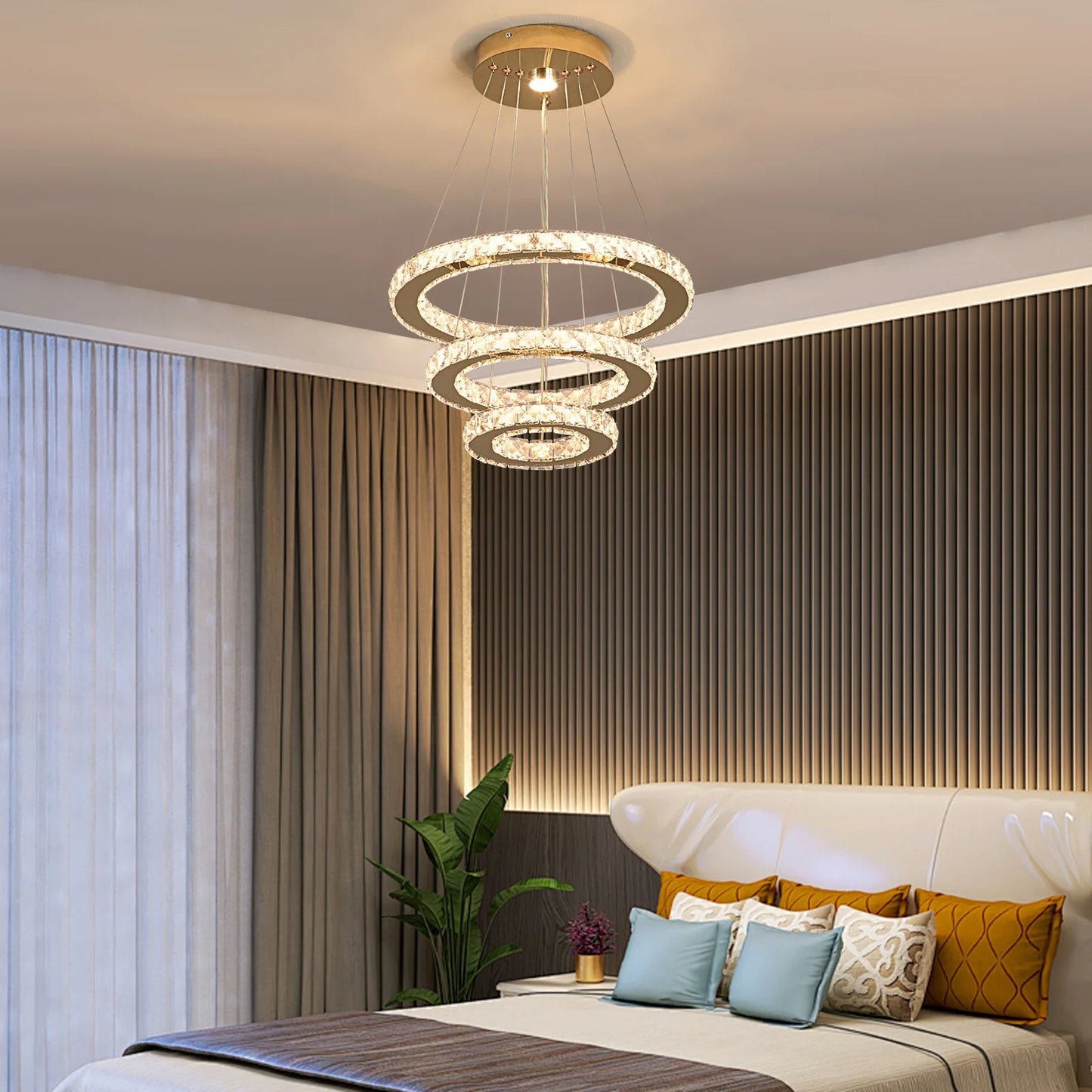 Vinilky Crystal Pendant Light With Remote Control Ceiling Fixture