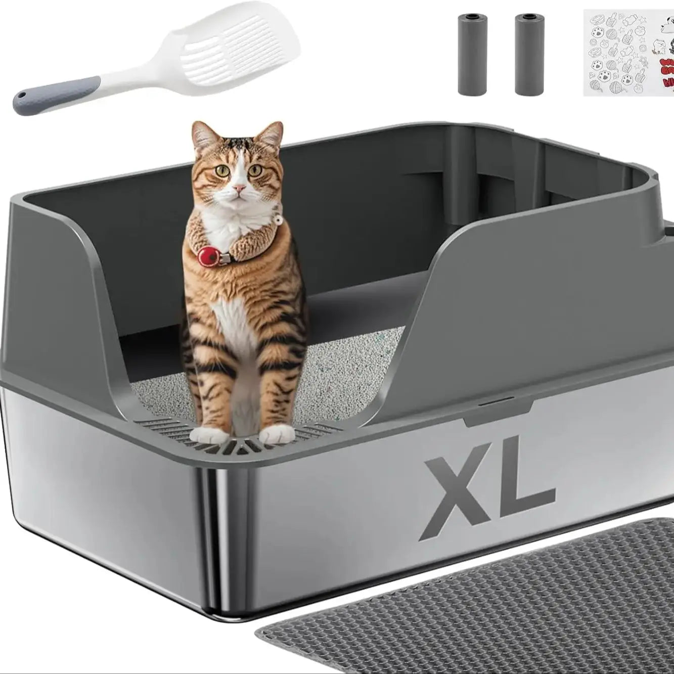 Stainless Steel Cat Litter Box Semi Closed Side Opening And Leak Proof