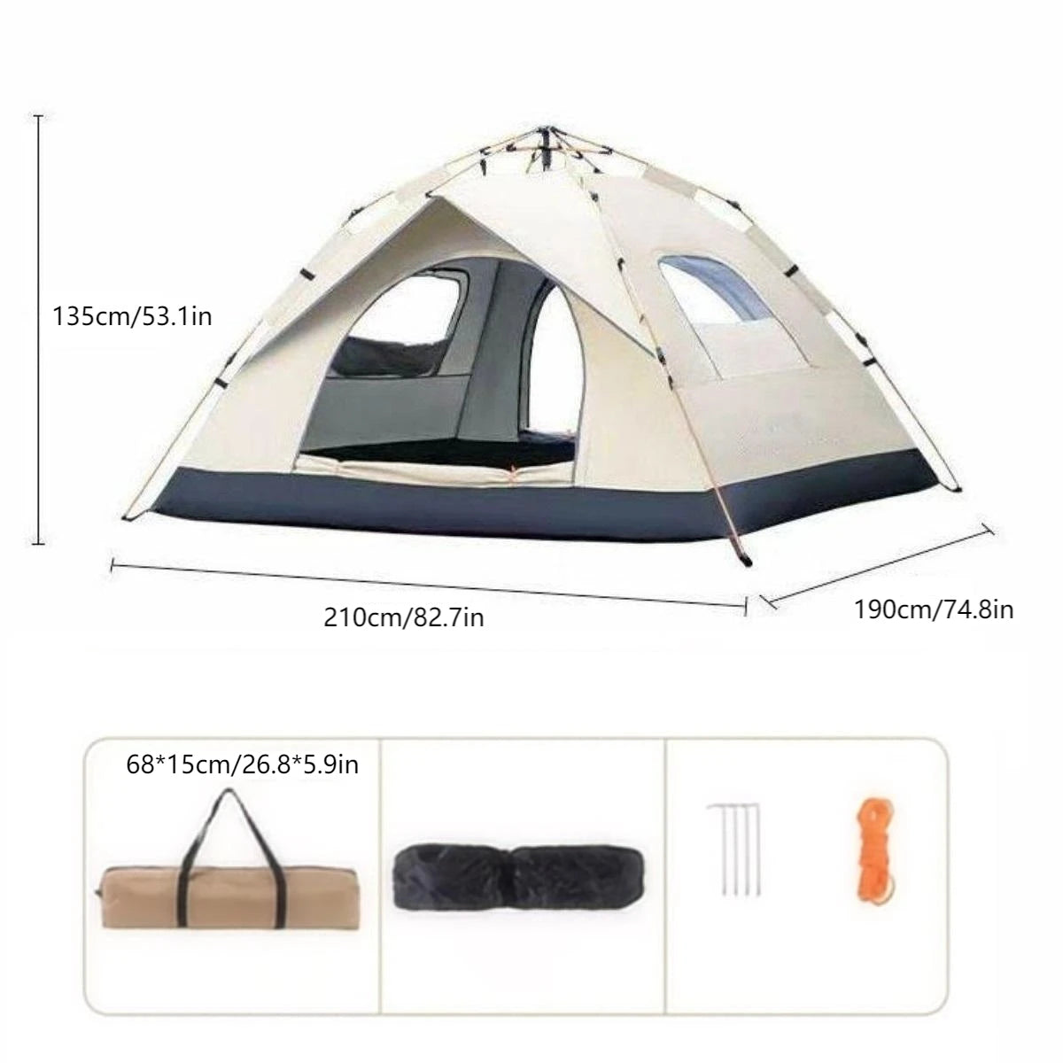 Pakicetus Outdoor Shelter Sunshade Camping Tent Two Doors Two Windows