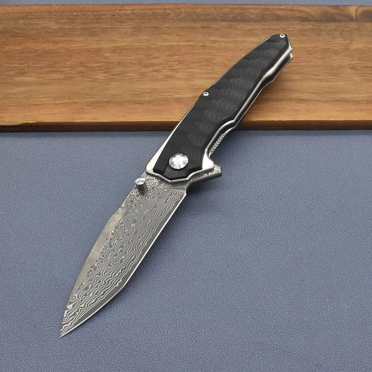1pcs.Damascus Steel G10 Handle Folding Knife With Back Clip Outdoor Camping Fishing Portable Tools, Collecting Gifts EDC