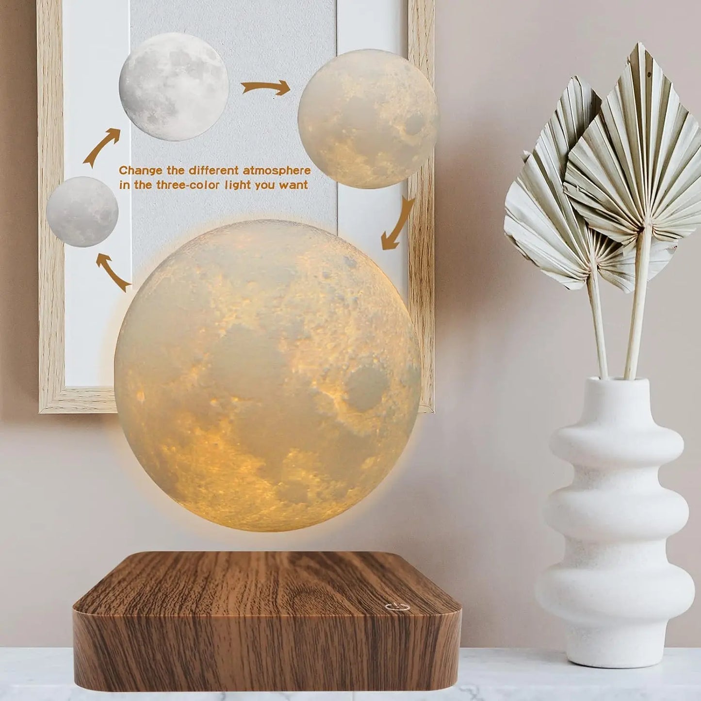 Mexllex Magnetic Moon Lamp With Wooden Base LED Night Light