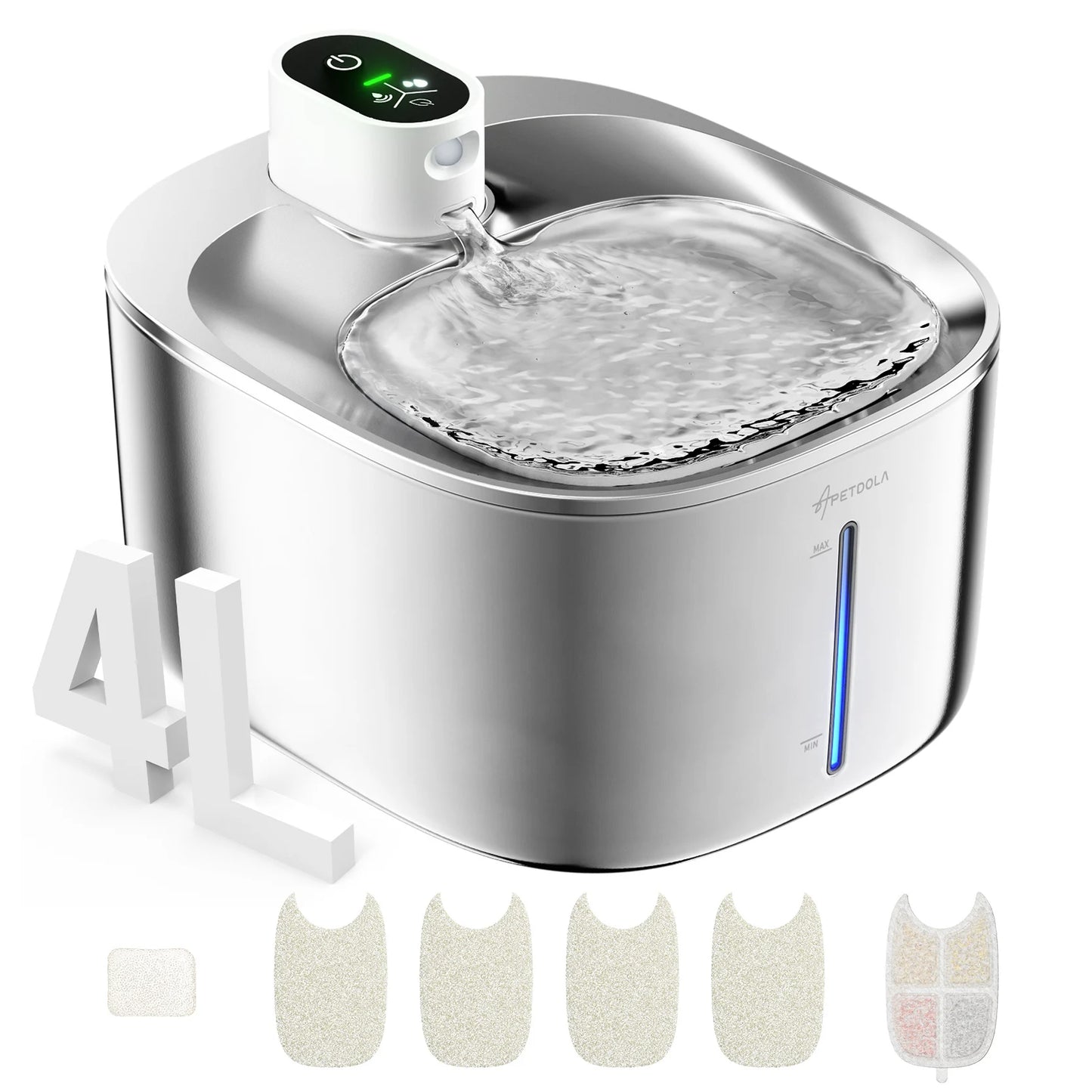 APD APETDOLA Wireless Cat Water Fountain Stainless Steel Battery Operated