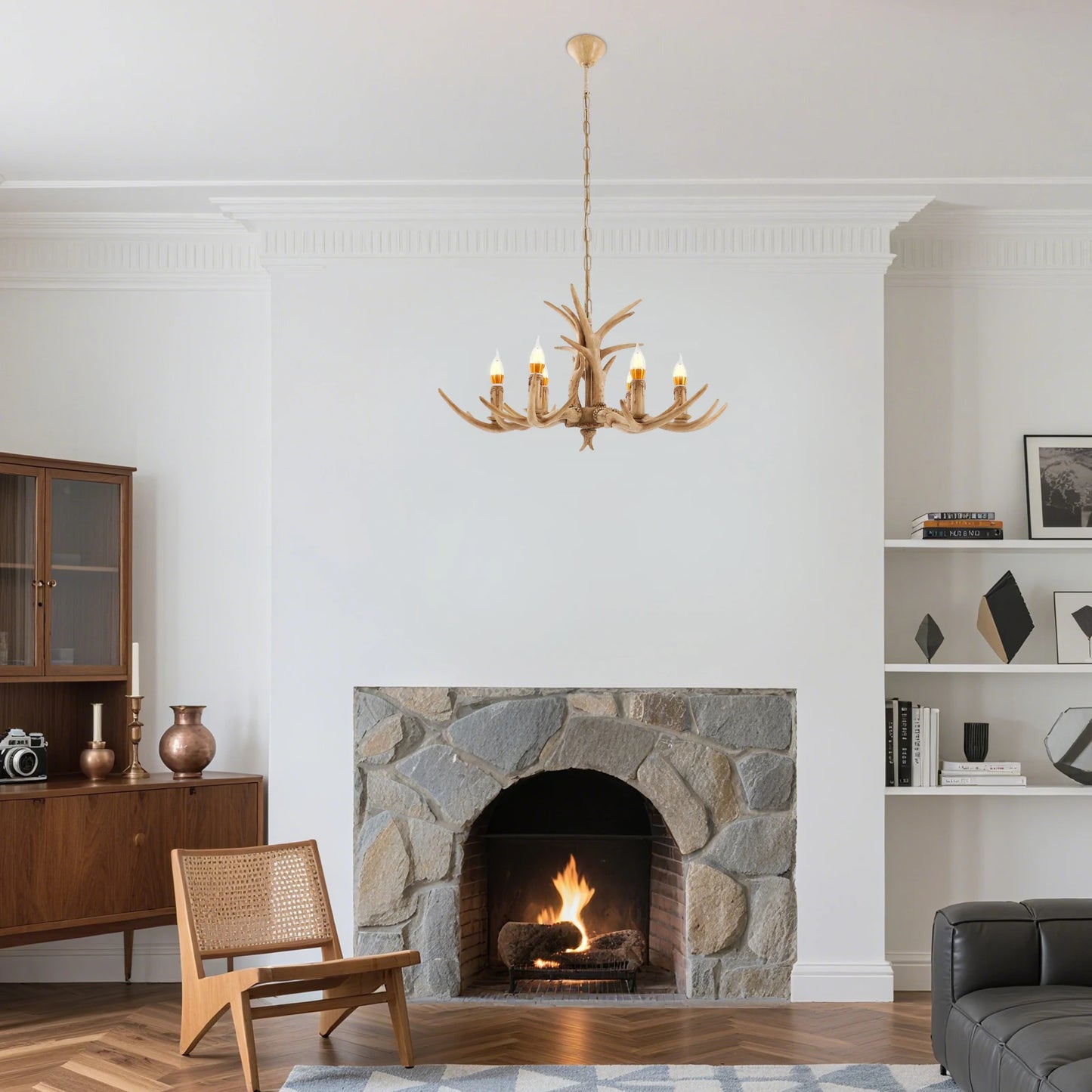 Adjustable Antler Chandelier Wood Pendant Light For Dining Rooms