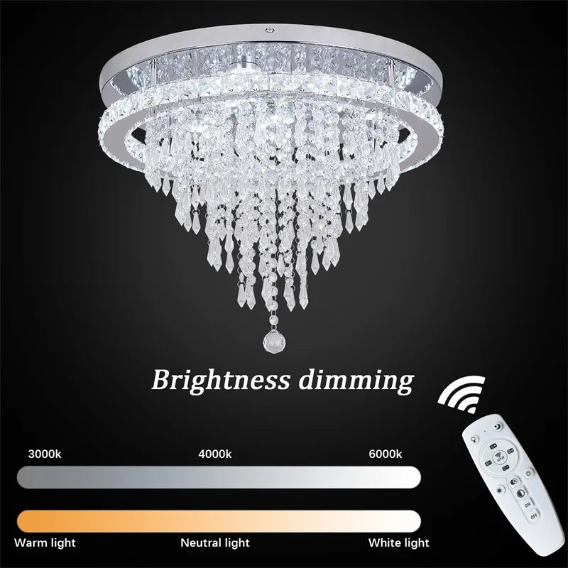 GreeLustr Crystal LED Chandelier Dimmable Living Room Ceiling Light Remote