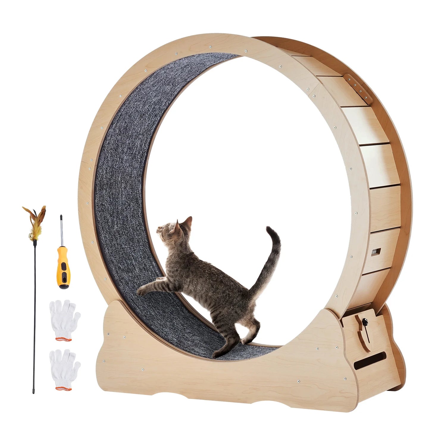 Wooden Cat Exercise Wheel Large Indoor Treadmill With Detachable Carpet