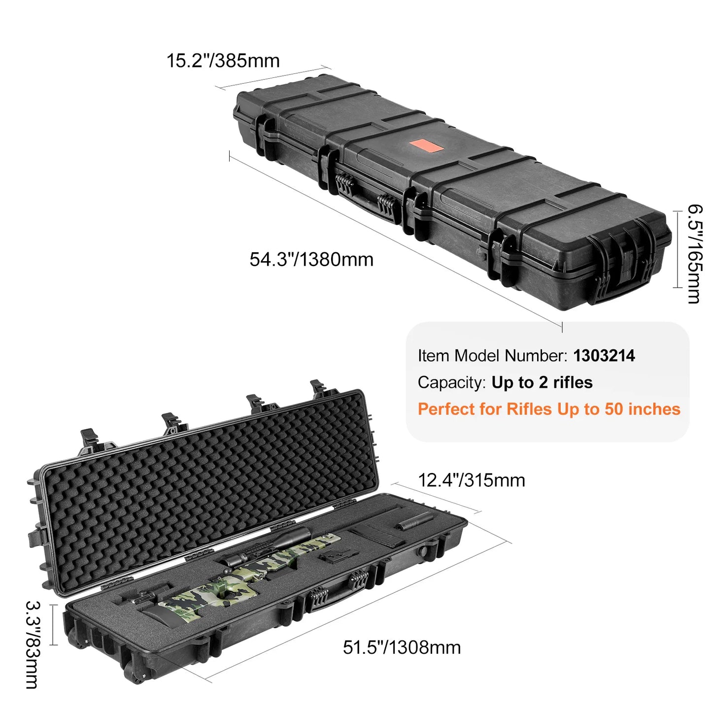 SucceBuy Rifle Hard Case Portable Long Gun Storage Suitcase with 2 Casters Shockproof & Waterproof Airsoft Rifle Protective Case