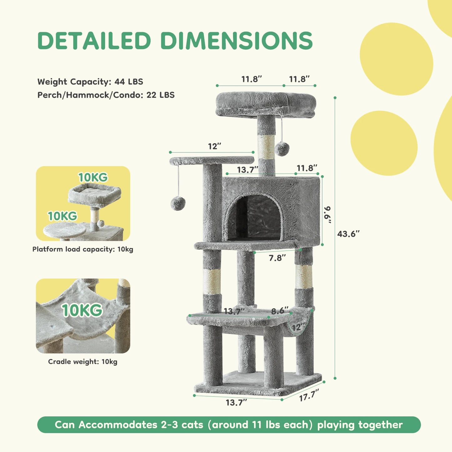 JHK Cat Tree Tall Multi Cat Climbing Tower Indoor Furniture