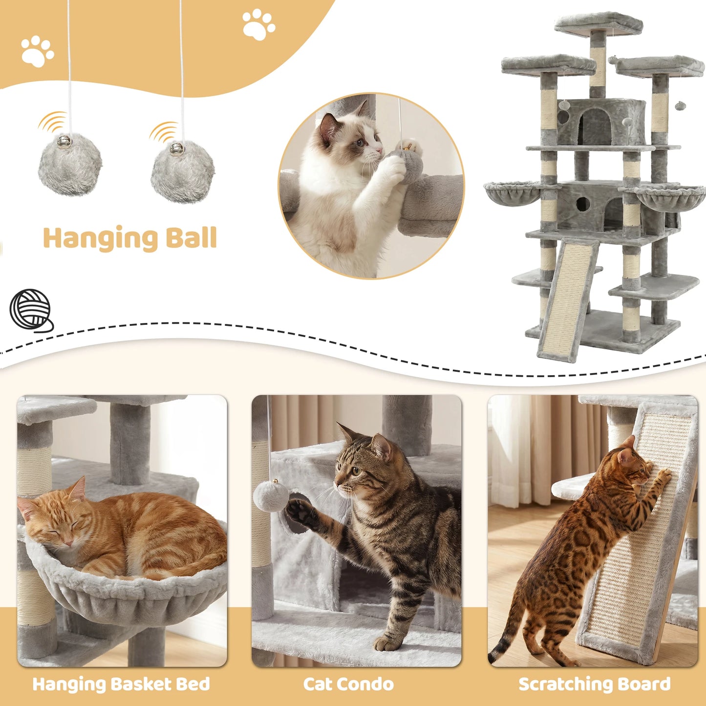 FOOWIN Large Multi Level Cat Tree With Condos And Perches