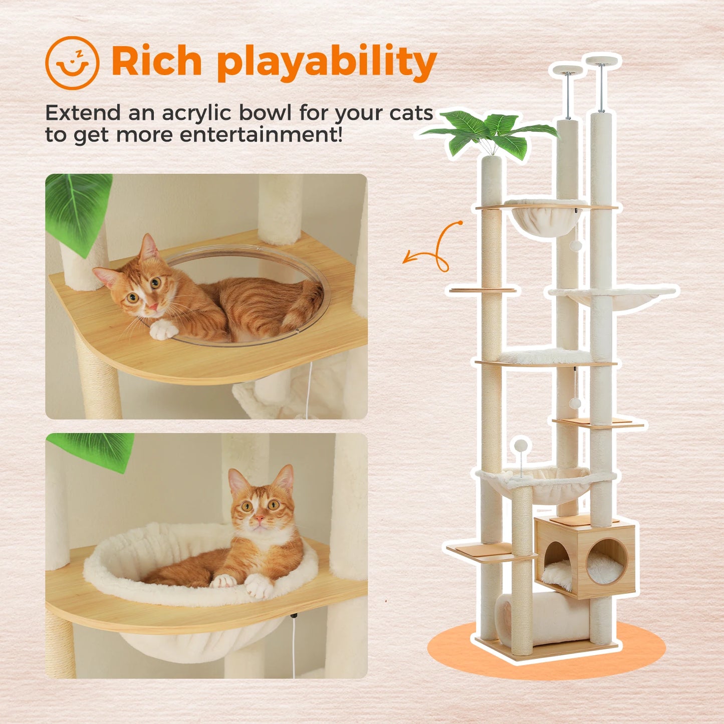 PAWZ Road Height Adjustable Wooden Cat Tree With Hammock Sisal Scratching Posts