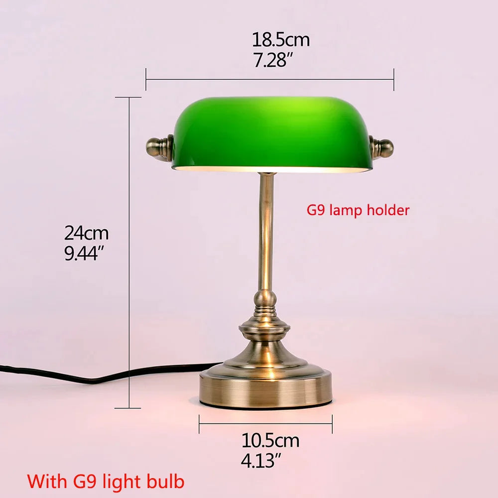 Green Glass Banker Lamp With Chain Switch E27/E26 Desk Lamp