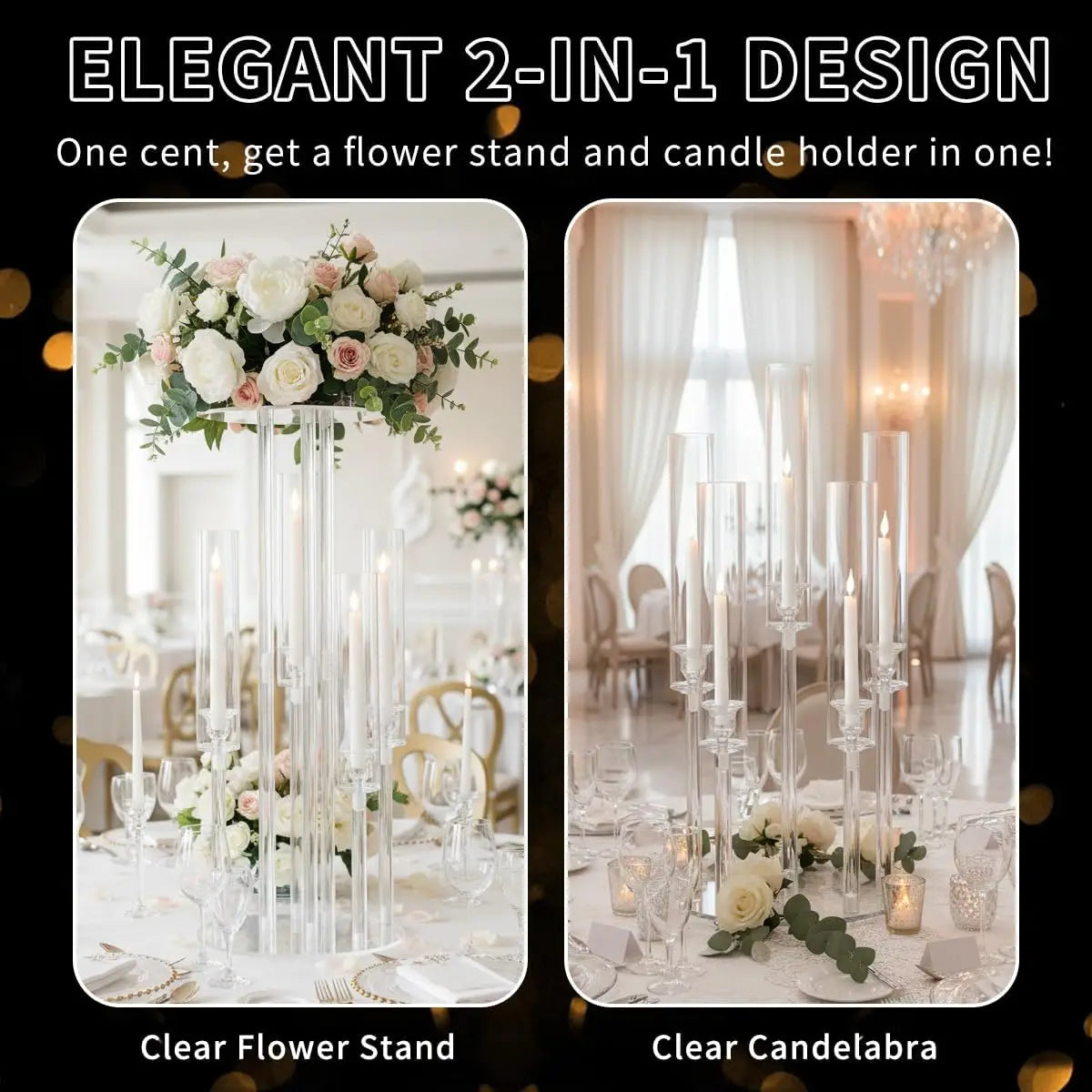 4PCS 5 Arm Candelabra,Clear Centerpiece for Table,Acrylic Centerpiece Stand for Wedding Reception,Candle Holder for Room Decor
