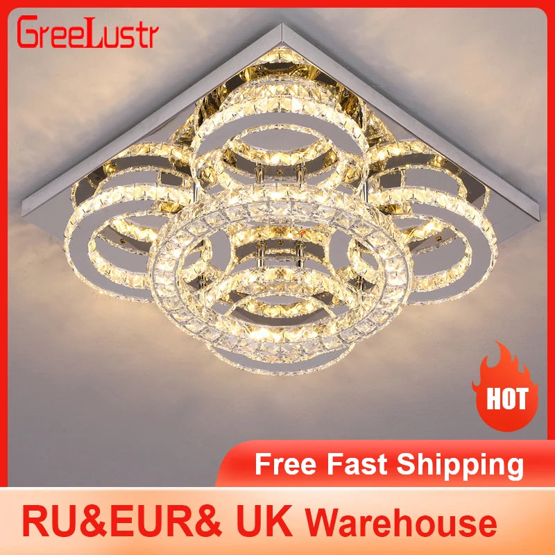 GreeLustr Crystal LED Ceiling Light 3 Side Chandeliers For Living Room