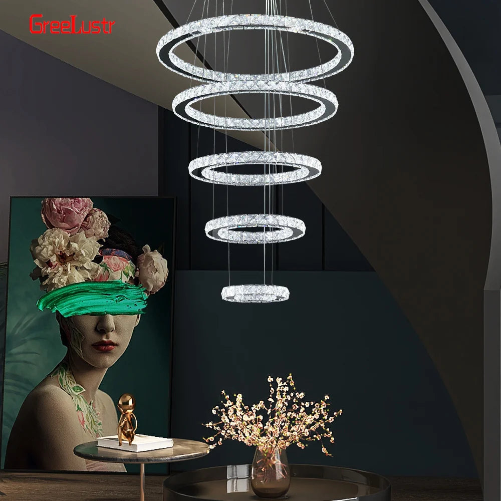 GreeLustr Crystal Chrome Led Pendant Light Chandelier Fixture