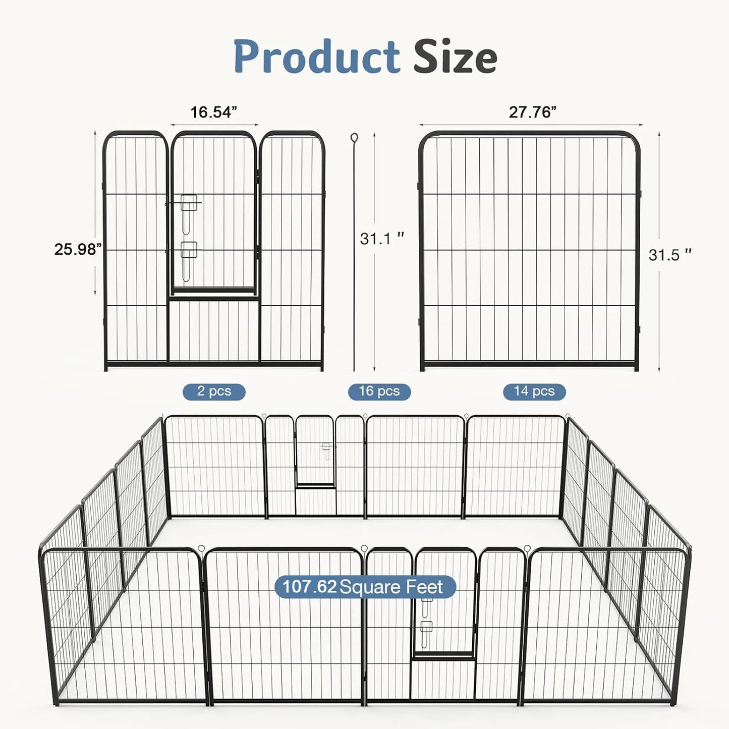 JHK 16-Panel Metal Dog Playpen For Indoor Outdoor Use