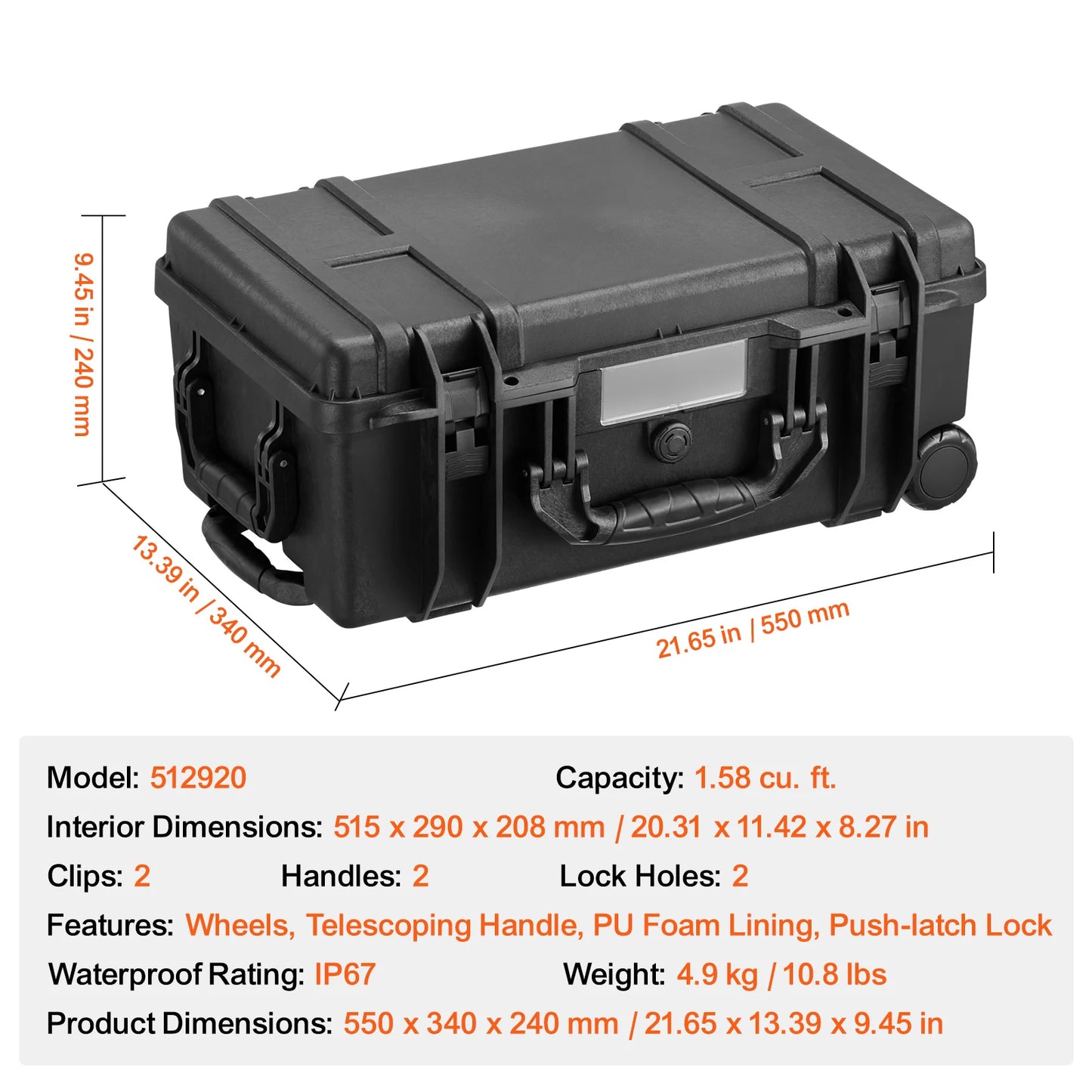 SucceBuy IP67 Weatherproof Hard Case Heavy Duty Protective Case w/ Pre-cut Foam and Handles for Travel Hunting Military Cameras