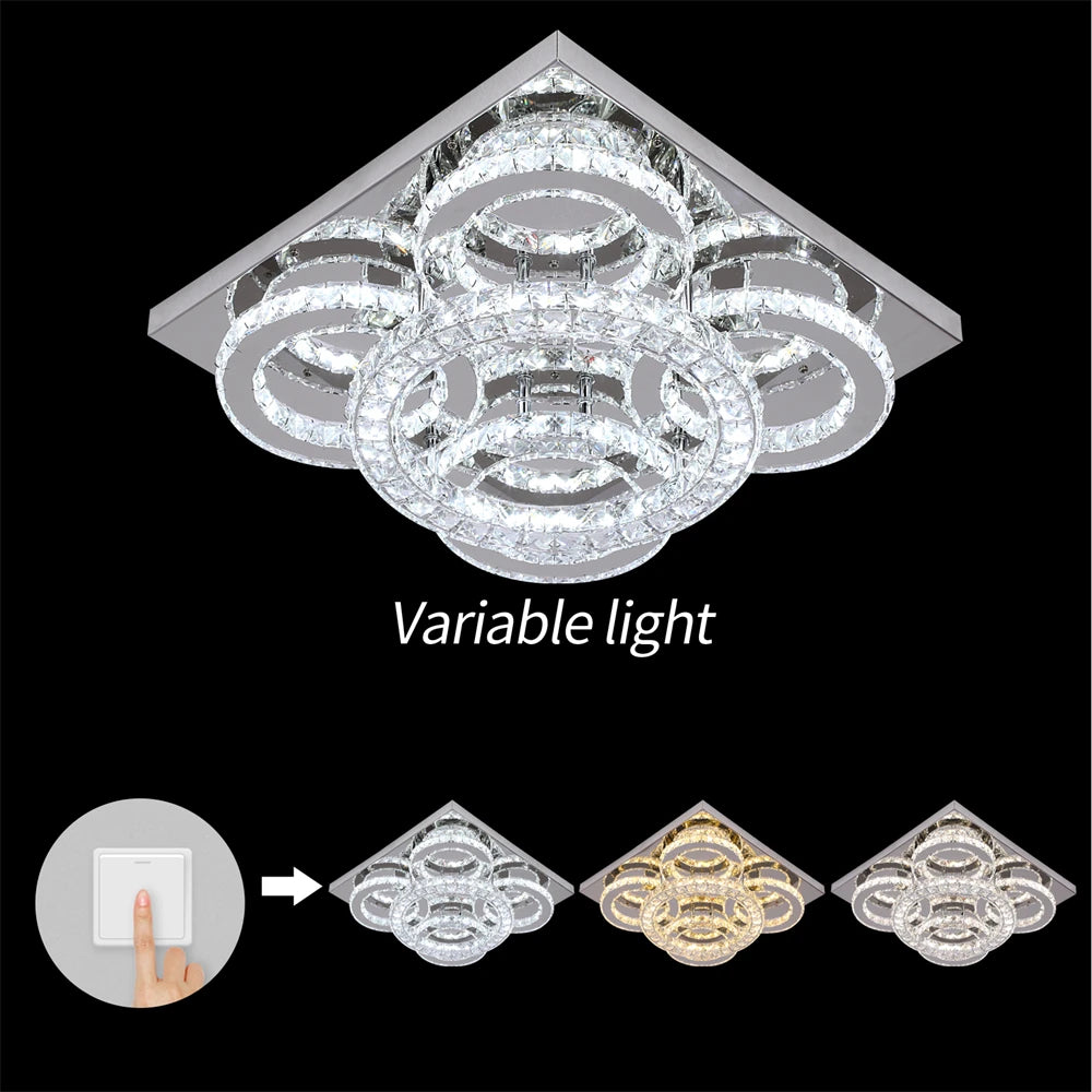 GreeLustr Crystal LED Ceiling Light 3 Side Chandeliers For Living Room