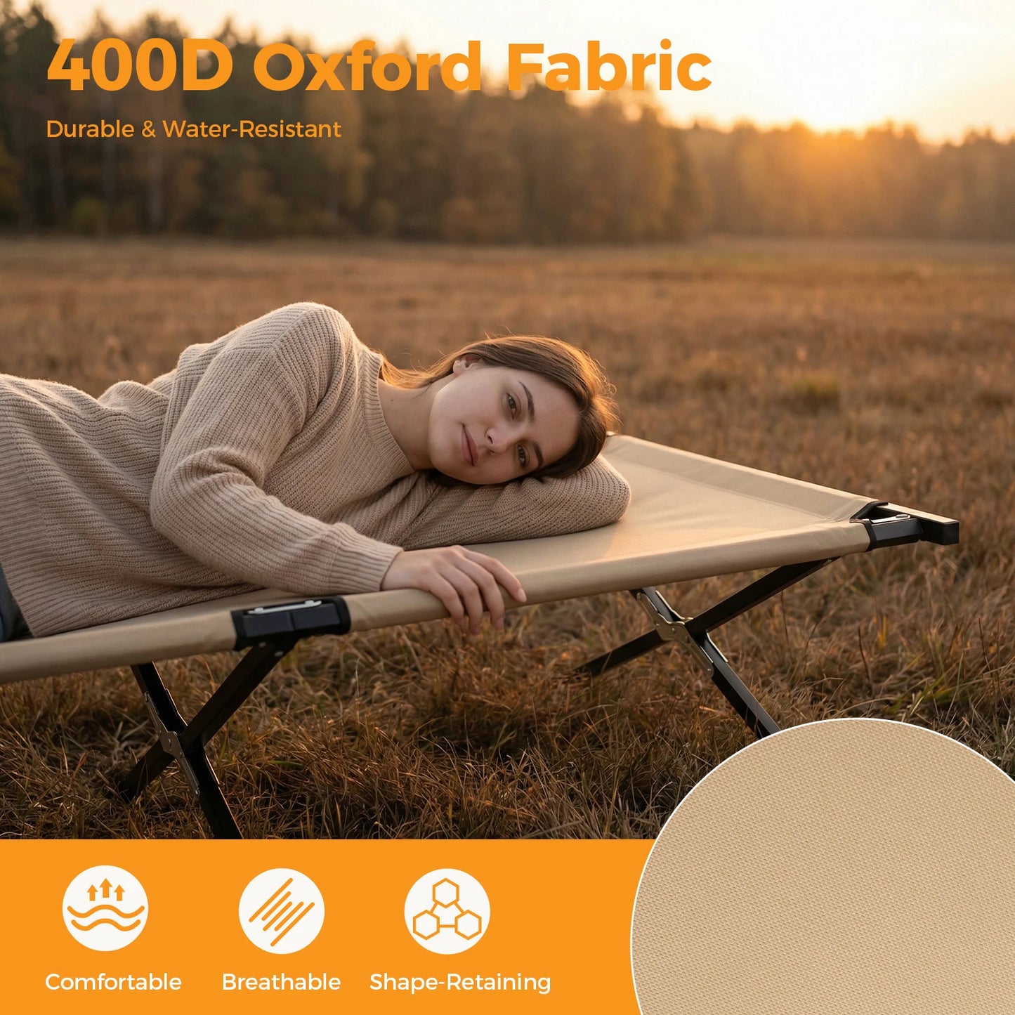 JHK Portable Folding Camping Marching Bed  300 LBS Capacity Collapsible Camping Cot Lounge Chair 73" x 36" Sleeping Cot Sturdy Frame for Outdoor Makeshift Bed