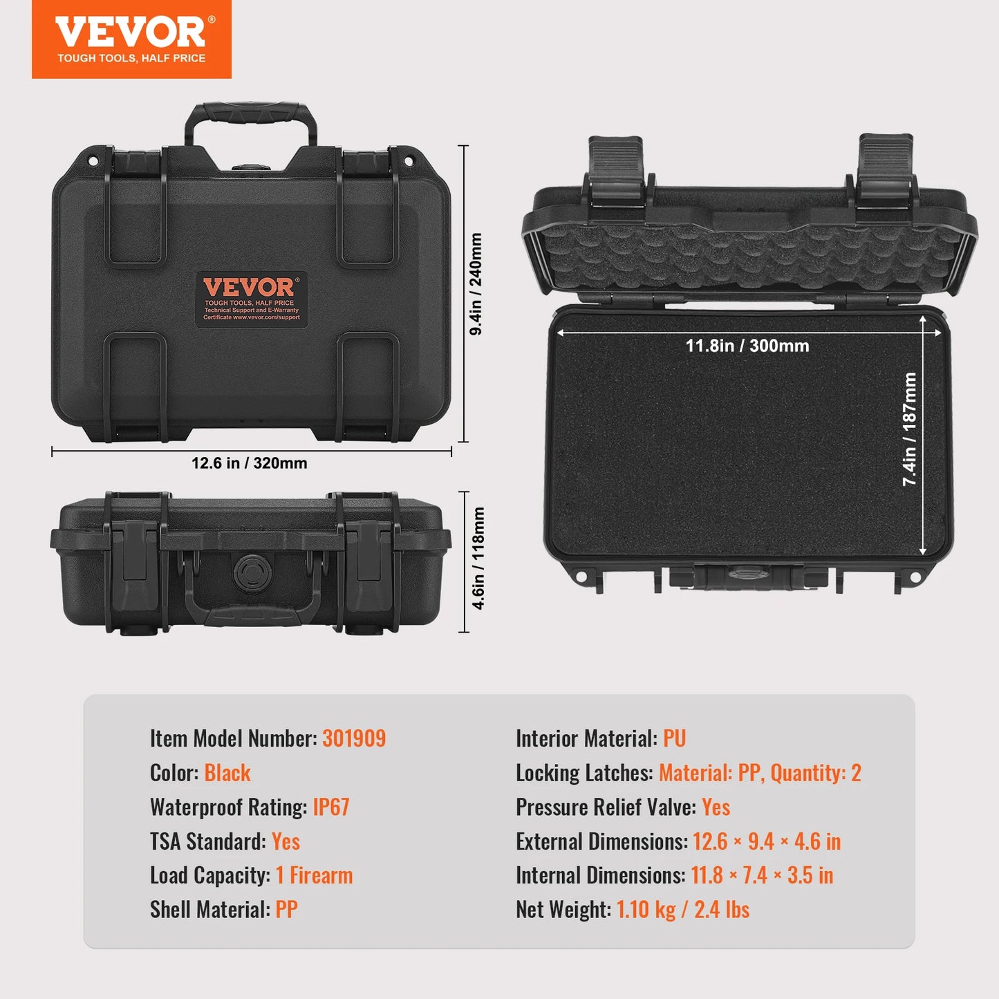 SucceBuy Hard Pistol Cases w/ Pre-cut PU Foam Lining Waterproof Dustproof Hard Gun Case for 1/2/5/6 Pistol Lockable Pistol Case
