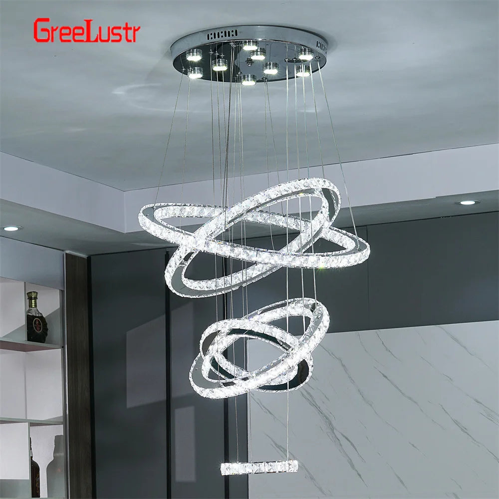 GreeLustr Crystal Chrome Led Pendant Light Chandelier Fixture