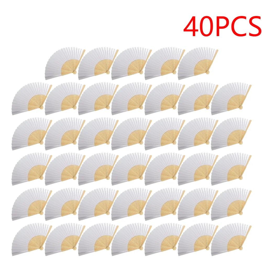 1-50PCS White Hand Folding Fan Graffitable Bamboo Folding Fan Portable Chinese Fan for church wedding gifts party Room Decor