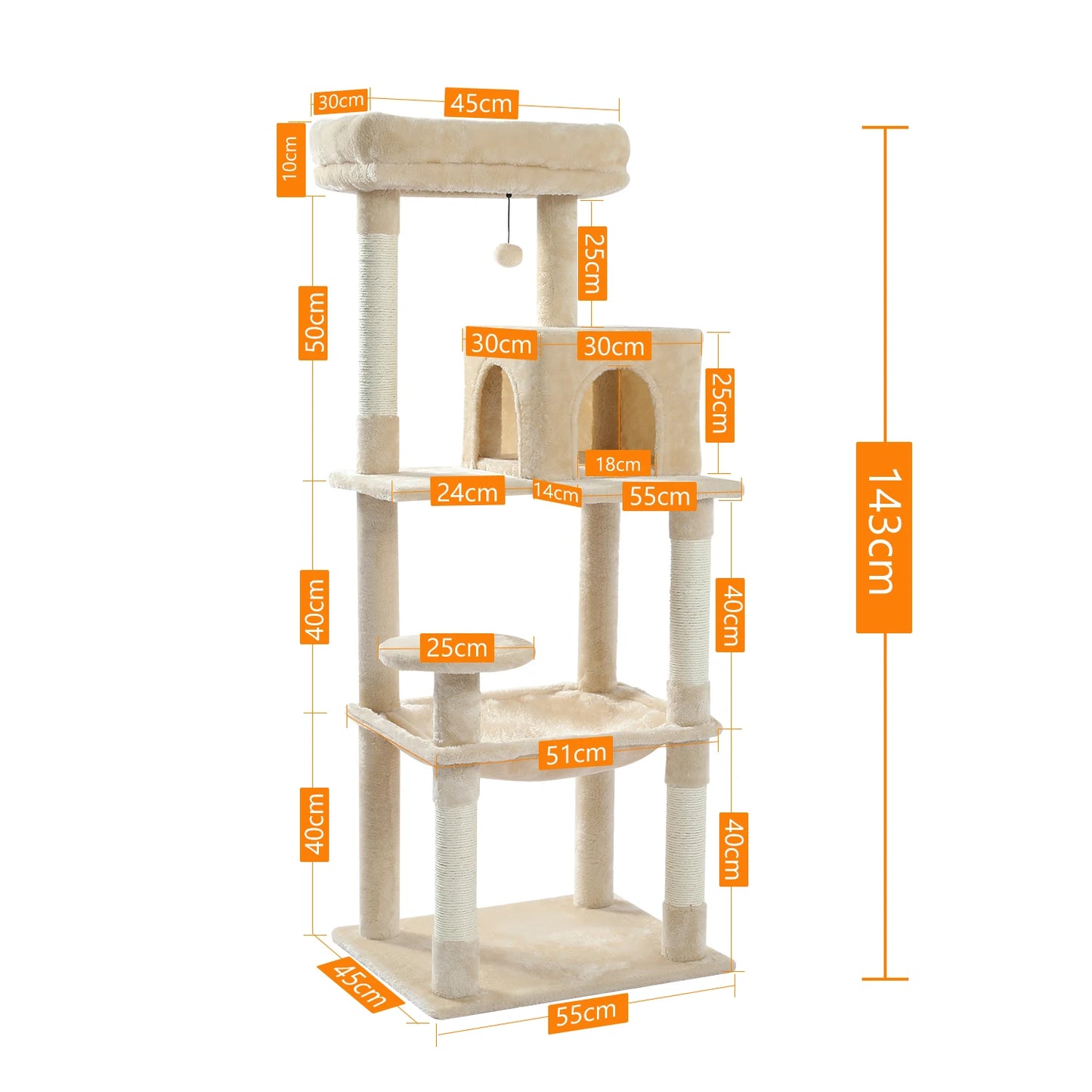 PAWZ Road 5-Level Cat Tree Indoor Tower With Hammock
