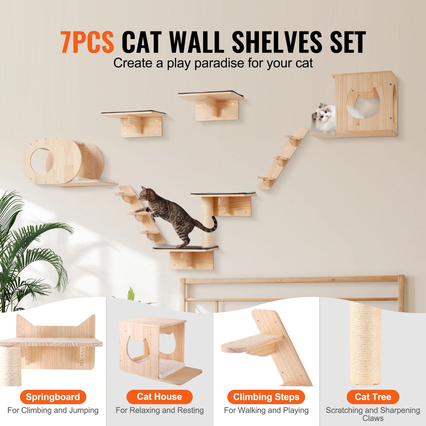 SucceBuy Wall Mounted Cat Shelves And Perches Cat Tree Kit
