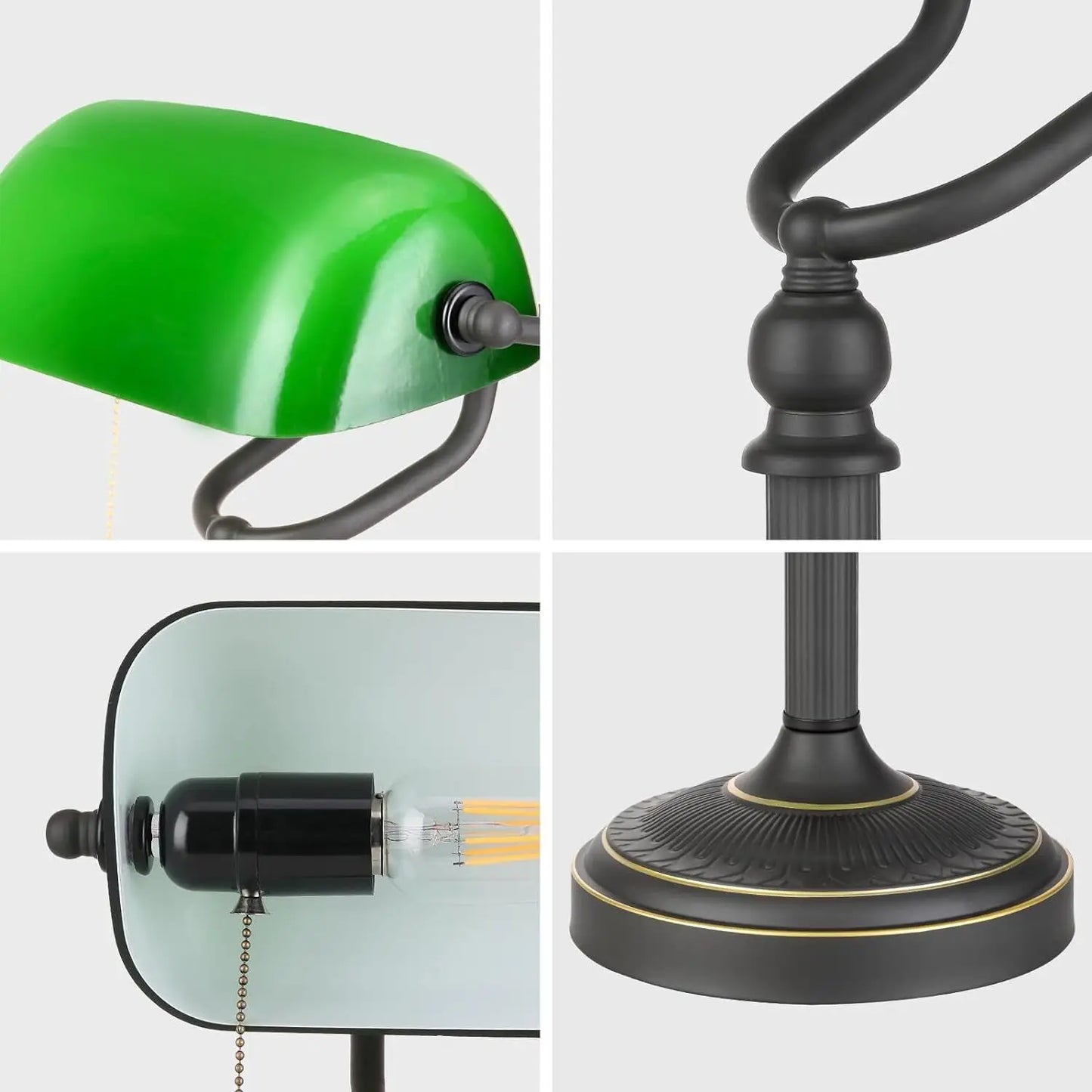 Green Glass Banker Lamp With Chain Switch E27/E26 Desk Lamp