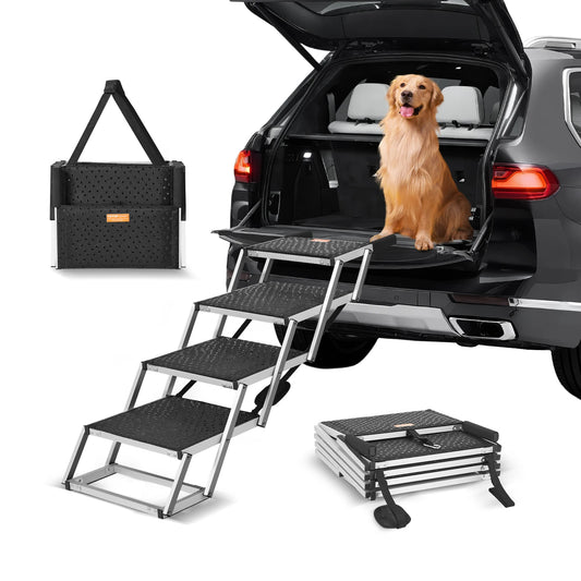 SucceBuy Folding Dog Car Steps Portable Aluminum Pet Steps