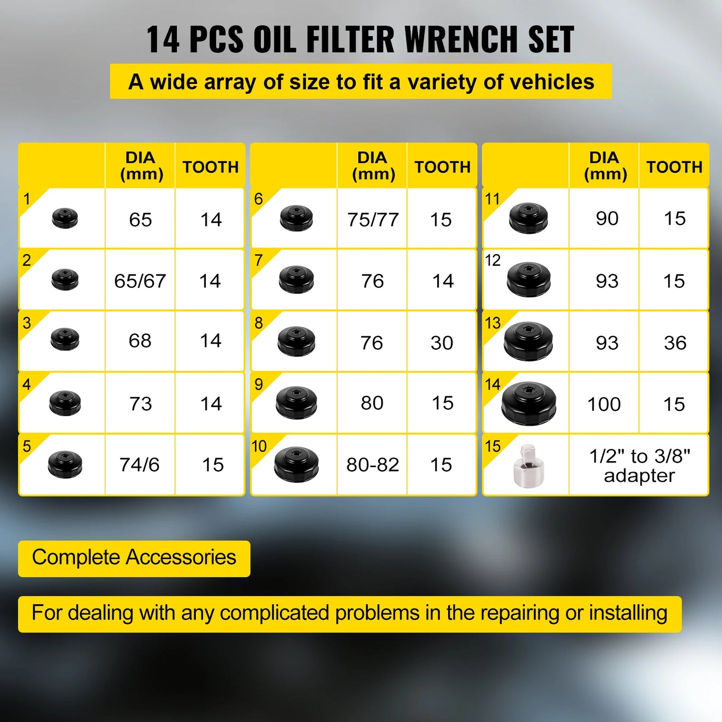SucceBuy Oil Filter Socket Set 14 Pieces Wrench Set