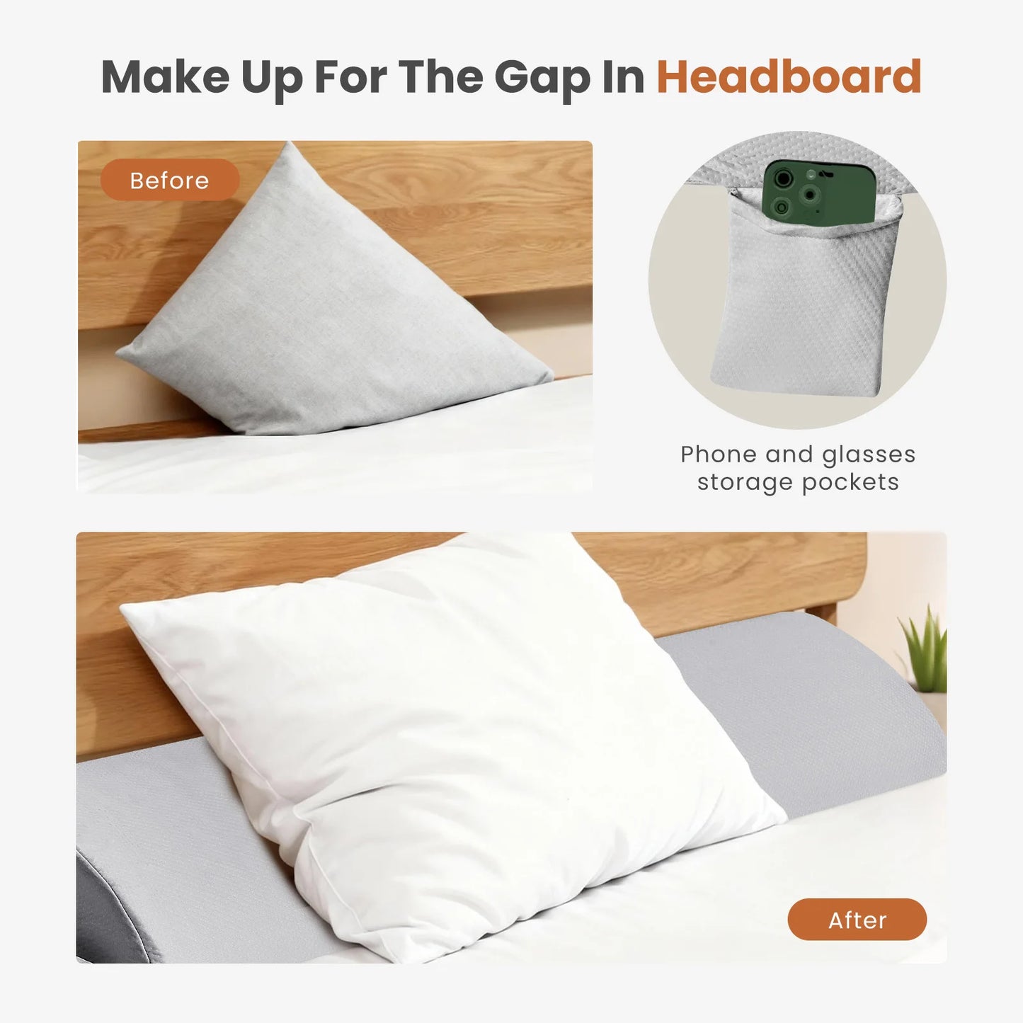 JHK Ventilated Memory Foam Headboard Wedge Pillow For Neck Support