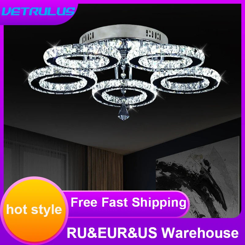 VETRULUS Modern Crystal LED Chandelier Ceiling Light Pendant Fixture